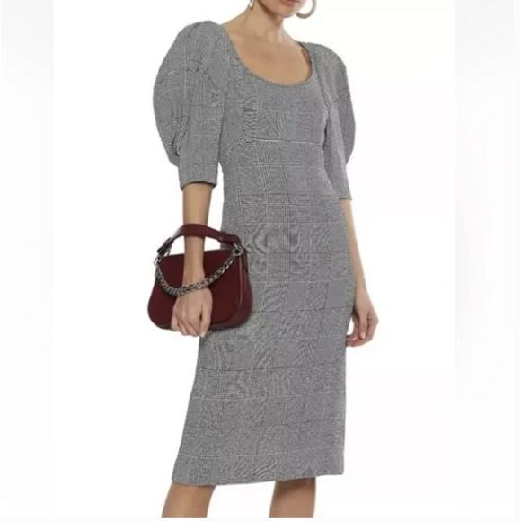 KHAITE Beatrice Midi Dress Puff Sleeve Sculptural Houndstooth Sz 2 $1,420 {A50} - Picture 2 of 7